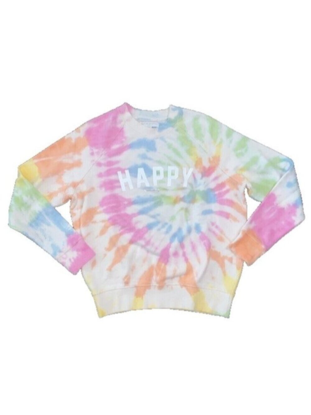 Spiritual Gangster Sweatshirt Womens Medium White Tie Dye Happy Cotton Raglan - Picture 11 of 11